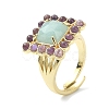 Natural Amazonite & Amethyst Rectangle Adjustable Ring RJEW-B030-01B-02-2
