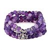 Natural Weathered Agate Round Beaded Wrap Bracelet with Alloy Ohm/Aum Lotus AJEW-PH00503-01-1