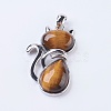 Natural Tiger Eye Kitten Pendants X-G-P352-B05-1