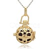 Golden Tone Brass Hollow Round Cage Pendants KK-J226-07G-1