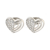 Heart Brass Pave Clear Cubic Zirconia Stud Earrings EJEW-M258-36P-1