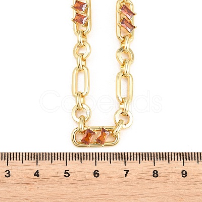 7MM Brass Pave Cubic Zirconia Figaro Chain Necklaces NJEW-D324-05G-01-1
