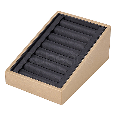 7-Slot Brushed PU Leather Covered Wood Finger Ring Display Trays RDIS-WH0006-25B-1