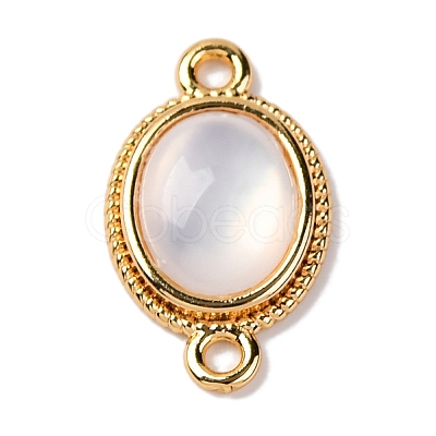 Brass Pave Natural Shell Oval Links Connector Charms KK-S403-10G-1