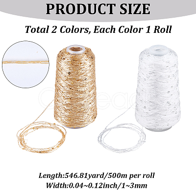 2 Rolls 2 Colors Polyester Sparkle Sequin Yarn OCOR-CY0002-52B-1