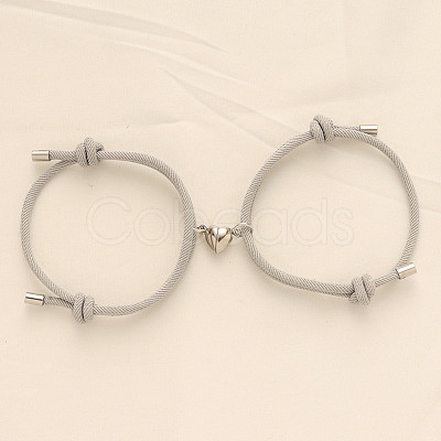 Alloy Heart-shaped Magnetic Braided Rope Bracelets for Couple Girlfriends WG59636-07-1
