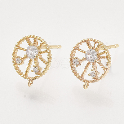 Brass Cubic Zirconia Stud Earring Findings KK-T048-014G-NF-1
