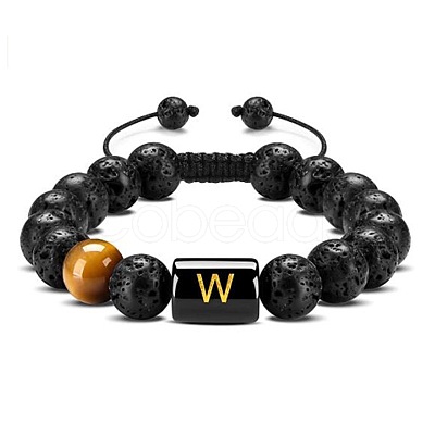 Natural Tiger Eye & Lava Rock Round Beads Adjustable Bracelets TV6214-23-1