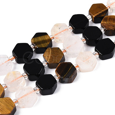 Natural Obsidian & Citrine & Tiger Eye Beads Strands G-N358-03A-05-1