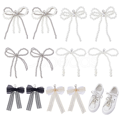 12Pcs 6 Styles Lace & Plastic Bowknot Shoe Charms DIY-HY0002-57-1
