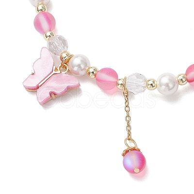 Frosted Dyed Synthetic Moonstone & Shell Pearl Round Beads Stretch Bracelets BJEW-JB11822-04-1