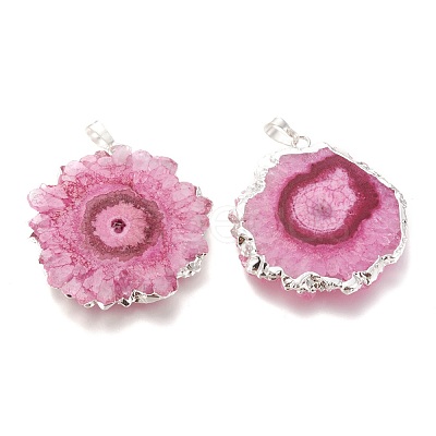 Dyed Natural Druzy Solar Quartz Crystal Pendants G-F693-01-S-1