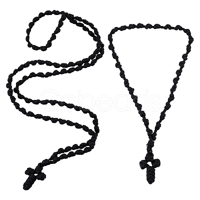 2Pcs 2 Styles Polyester Braided Cord Cross Pendant Prayer Necklaces NJEW-UN0001-87-1