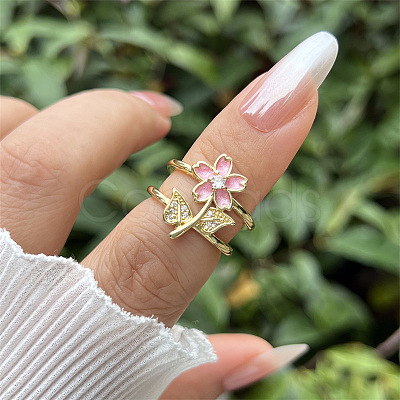 Brass Micro Pave Cubic Zirconia Cuff Open Rings for Women WG96D0D-03-1