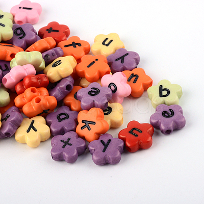Opaque Acrylic Flower Horizontal Hole Letter Beads X-SACR-Q126-06-1