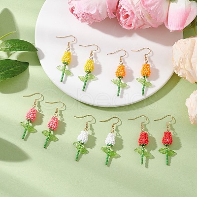 Stainless Steel Glass Flower Dangle Earrings EJEW-MZ00574-1