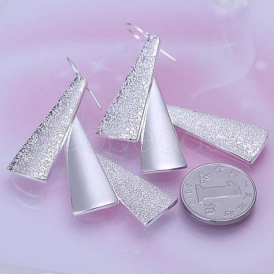 Silver Color Plated Textured Brass Triangle Dangle Earrings EJEW-BB11934-1