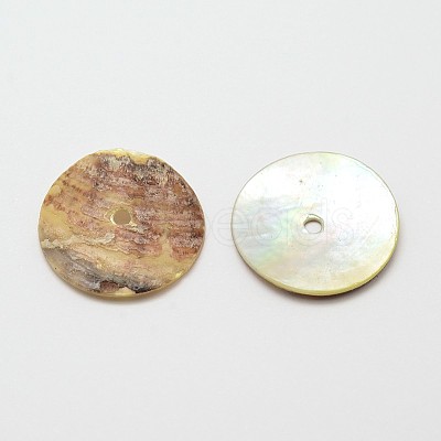 Flat Round Natural Akoya Shell Beads SHEL-N034-05-1