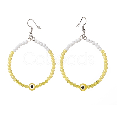 Resin Evil Eye & Acrylic Beaded Big Ring Dangle Earrings EJEW-JE04999-03-1