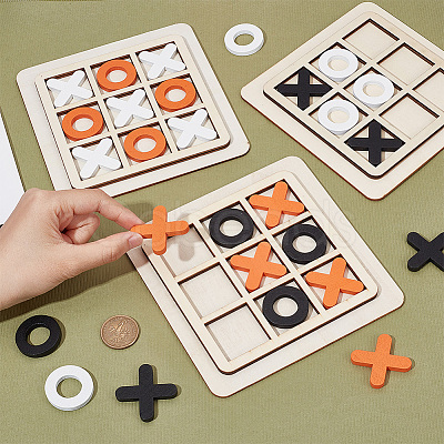 3 Sets 3 Colors Wood Tic Tac Toe Board Game AJEW-NB0005-35-1