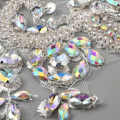 Hand Sewing Flower Pattern Rhinestone Costume Appliques PATC-WH0009-08A-1