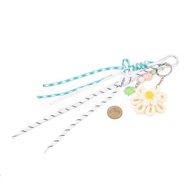 Flower Handmade Woven & Polyester Cord & Resin & Acrylic Beaded Pendant Decorations HJEW-JM04421-02-1
