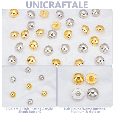 100Pcs 2 Colors 1-Hole Plating Acrylic Shank Buttons FIND-UN0016-03-1
