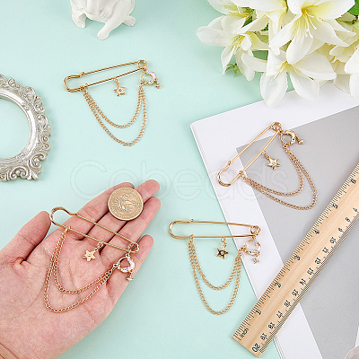 4Pcs Moon & Star Alloy Rhinestone Hanging Chain Brooch JEWB-FG0001-84B-1
