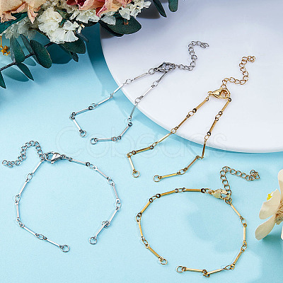 12Pcs 2 Colors 304 Stainless Steel Bar Link Chain Bracelet Making AJEW-MA00003-1