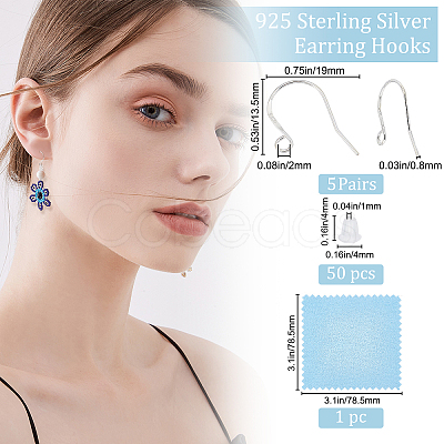 5 Pairs 925 Sterling Silver Earring Hooks STER-BBC0006-49S-1