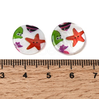 Ocean Printed Natural Freshwater Shell Flat Round Beads SHEL-A006-13F-1