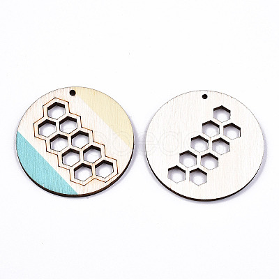 Printed Natural Poplar Wood Pendants LS-WOOD-S045-128-1