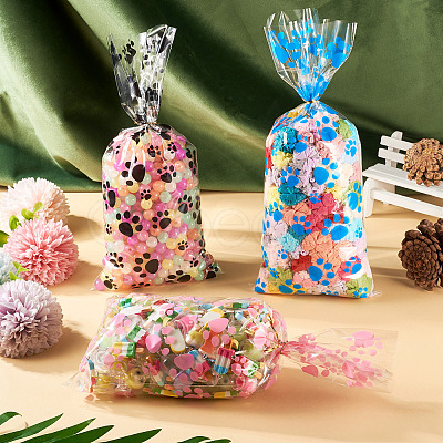 60Pcs 3 Colors Rectangle OPP Cellophane Paw Print Printed Candy Storage Bags ABAG-TA0001-74-1