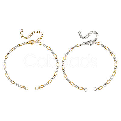 2Pcs Two Tone 304 Stainless Steel Oval Link Chains Bracelet Making AJEW-JB01665-1