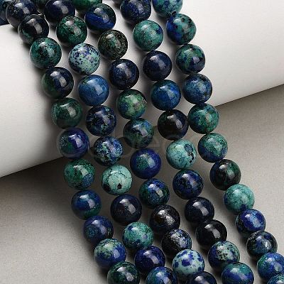 Natural Azurite Beads Strands G-G475-A04-8mm-1