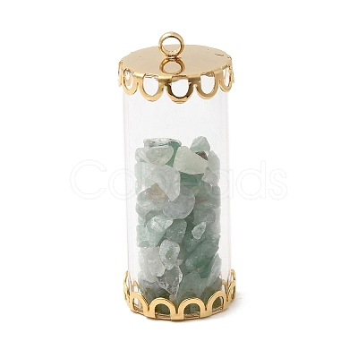 Glass Tube with Natural Green Aventurine Chip Beads Inside Pendants LS-FIND-B054-01G-03-1