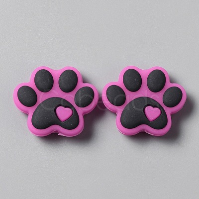 Dog Paw Print Food Grade Eco-Friendly Silicone Beads SIL-WH0008-45E-1
