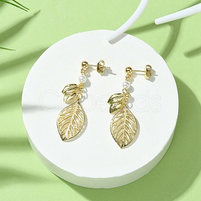 Hollow Leaf Brass Dangle Stud Earrings EJEW-TA00372-1