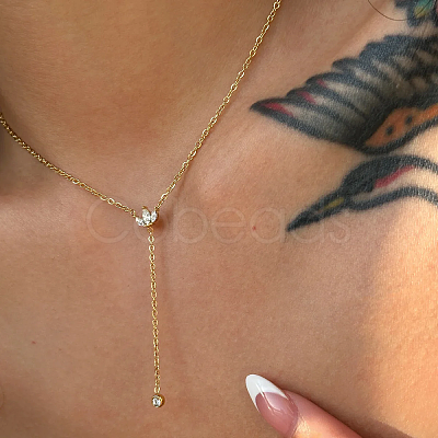 White zircon tassel Y pendant necklace stainless steel vacuum plating collar chain jewelry ZN1506-1