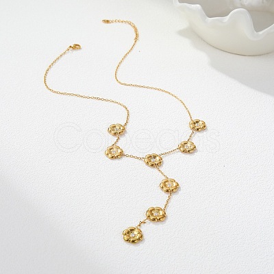 304 Stainless Steel Micro Pave Cubic Zirconia Lariat Necklaces for Women SA-CBA4051-03G-1