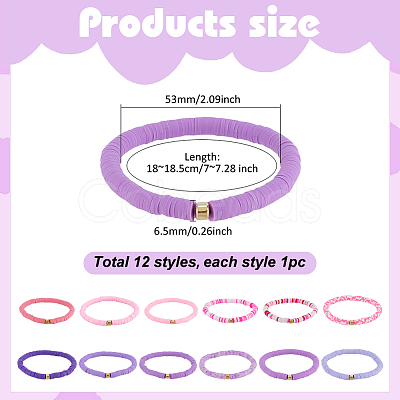 12Pcs 12 Color Polymer Clay Heishi Bead Stretch Bracelets Set with Plastic Beaded BJEW-PH01904-1