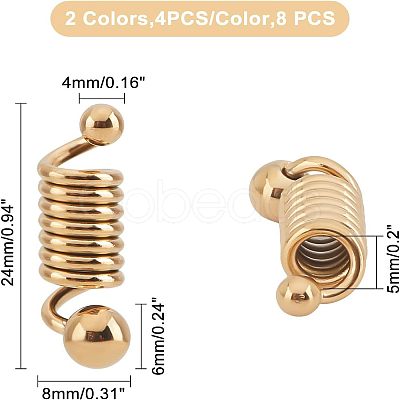 8Pcs 2 Colors 304 Stainless Steel Coil Cord Ends STAS-UN0026-64-1