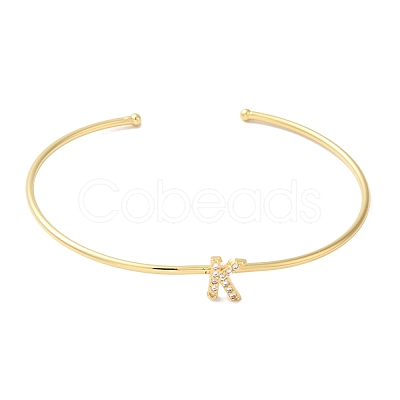 Rack Plating Brass Micro Pave Clear Cubic Zirconia Letter Open Cuff Bangles BJEW-A018-01G-K-1