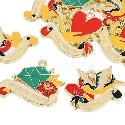 8Pcs 4 Styles Mother's Day Theme Alloy Enamel Pendants ENAM-FP0002-25-1
