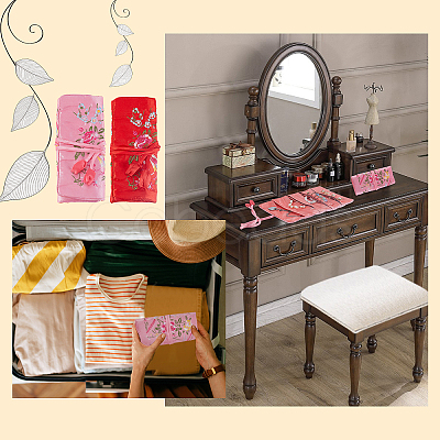 2Pcs 2 Colors Embroidery Silk Roll Bags ABAG-PH0001-26-1