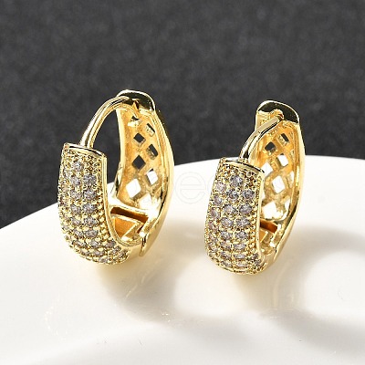 Brass Micro Pave Clear Cubic Zirconia Oval Hoop Earrings EJEW-F382-01G-1