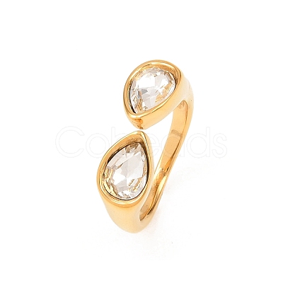 304 Stainless Steel with Glass Cuff Open Rings RJEW-Z125-03G-01-1