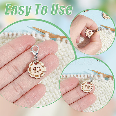 10Pcs 10 Style Flower with Number Wood Pendant Locking Stitch Markers HJEW-AB00644-1
