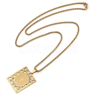201 Stainless Steel Hollow Rectangle with Cross Pendant Box Chain Necklaces LS-NJEW-D089-06G-1