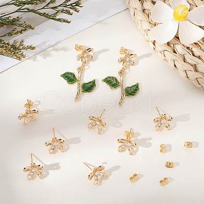 5 Pairs Brass Micro Pave Cubic Zirconia Stud Earring Findings KK-BBC0020-85-1
